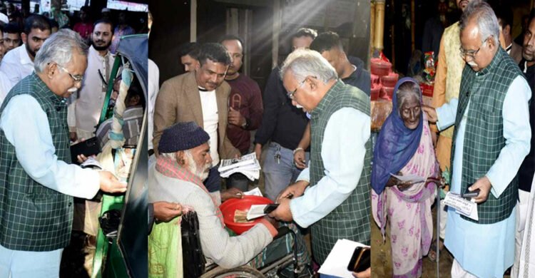 নৌকায় ভোট চেয়ে বিশ্বনাথ বাজারে শফিক চৌধুরীর গণসংযোগ