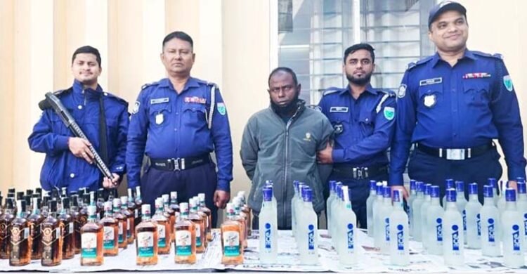 বিশ্বনাথে ১০৬ বোতল বিদেশী মদসহ মাদক কারবারি আটক